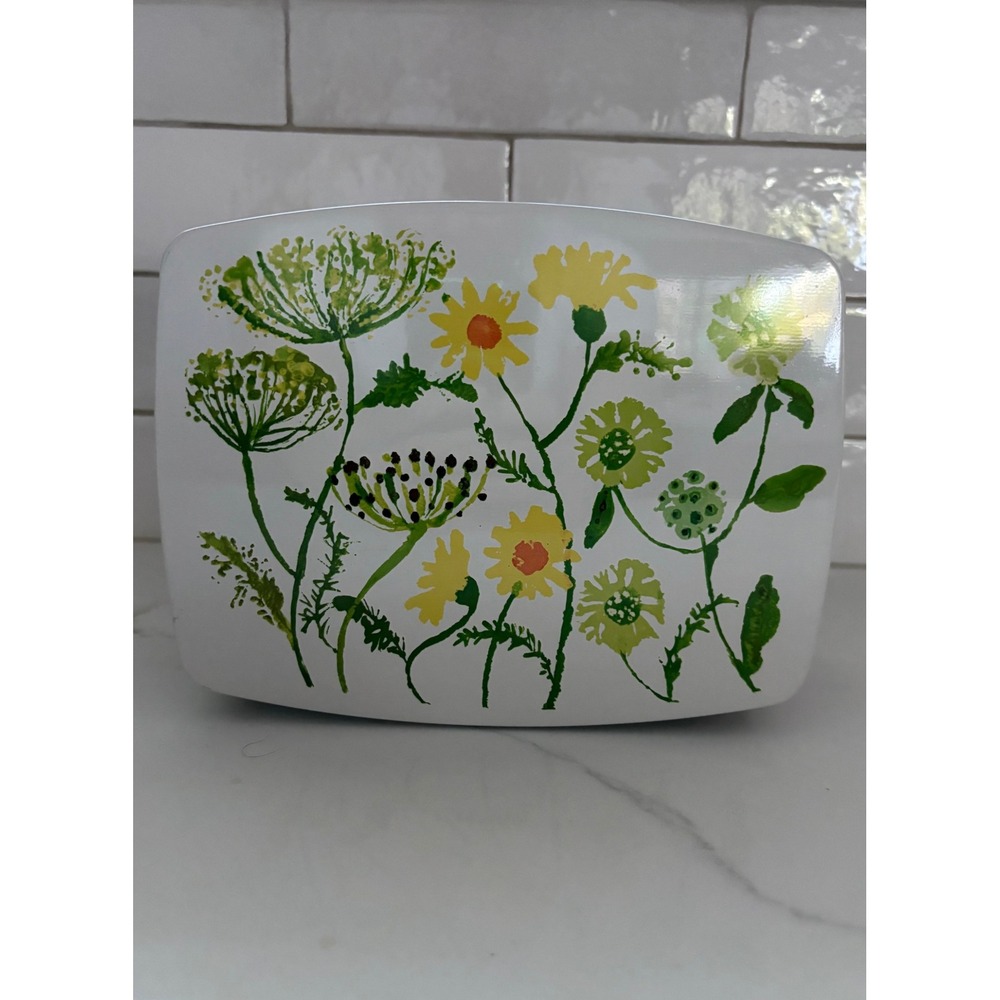 Vintage IRA Denmark Floral Tin Box S Lepid Mid Century Modern White Gold Storage